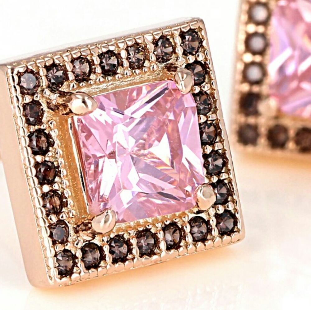 ❤️HP❤️18K Rose Gold Pink&Mocha Diamond Simulant Earrings